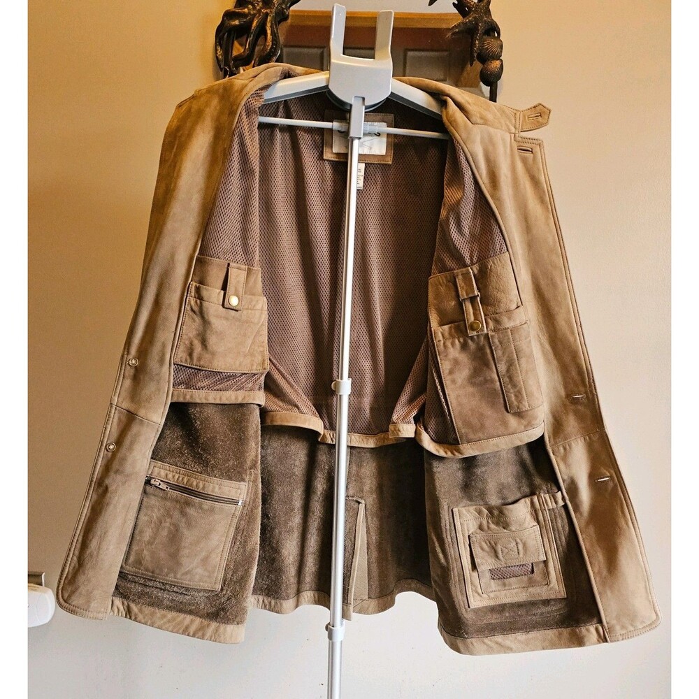 Orvis Leather Field Jacket Mens 46 Brown Blazer Hunting Coat Bandara Zambezi - Picture 4 of 10